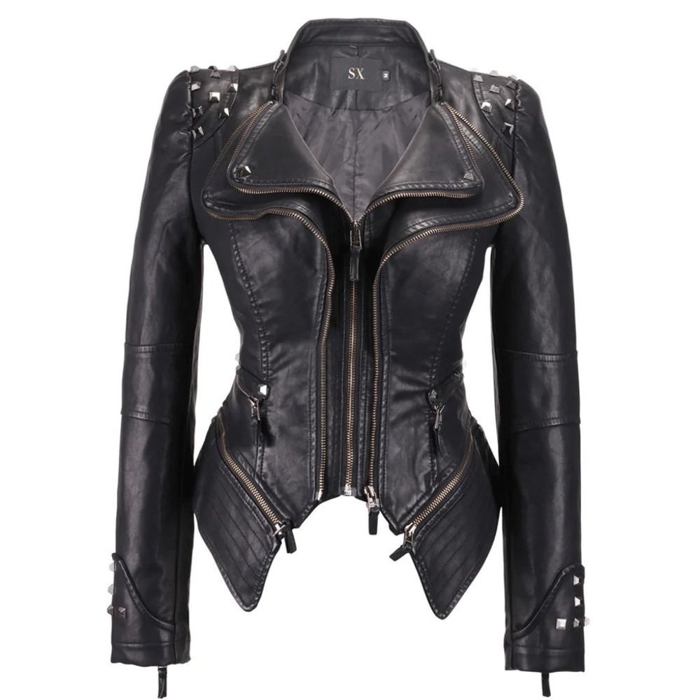 Chouyatou - Studded PU Leather Jacket